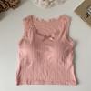 Chaleco de verano para mujer, estilo BM, con tirantes anchos y encaje, sin mangas, con base interior, con almohadilla para el pecho