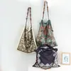 Bufanda de Seda Francesa Estampado de Arte Doble Cara Bolso Tote Gran Capacidad Bolso de Viaje Bolso de Hombro con Cuentas para Axila Bolso de Mano para Mujeres