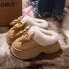 Pantuflas de algodón con suela gruesa para mujer, nuevo estilo de invierno, con un lindo diseño de lazo, forro de felpa engrosado para abrigar, adecuadas tanto para usar en interiores como en exteriores, y con diseño de talón cerrado