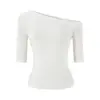 26167-Camiseta da Moda Sexy Slim-Fit de Manga Média com Decote Assimétrico para Mulheres, Coleção Primavera/Verão 2026, Novo Estilo Europeu e Americano