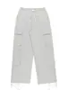 Pantalones Cargo con Cordón Kf30 Gris Claro para Mujer, Cintura Elástica de Tiro Alto, Multibolsillos, Pantalones Jogger, Pantalones Cargo Casuales de Pierna Ancha