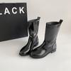 Botas Fashion de Cano Médio com Solado Grosso e Salto Grosso para Mulheres 2025 Novo Estilo Coreano Celebridade da Internet Moda Casual Bonito Botas de Motocicleta Trbottomy