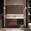 Set de Gabinetes de Baño Gesili Estilo Vintage con Lavabo Integrado de Cerámica y Madera de Nogal para Baño