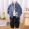Conjunto de Ropa de Otoño para Niños 2025 Nuevo Estilo Ropa Elegante de Primavera y Otoño para Niños Conjunto de Tres Piezas de Mezclilla con Dibujos Animados para Niños Moderno