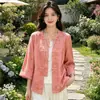 Camisa Elegante de Seda Nova Estilo Chinês Redutora de Idade com Qualidade Garantida, Estilo Chinês Tradicional Aprimorado, Mangas Dobradas com Botões Aprimoradas e Design de Cardigã