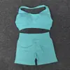 En Stock Dfyne Mismo Estilo Conjunto de Yoga de Alta Elasticidad para Mujer, Conjunto de Sujetador Halter y Shorts, Conjunto Deportivo Sin Costuras para Mujer