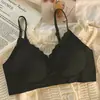 Ropa interior sin costuras para mujer, verano, fina, pequeña, transpirable, sin aros de acero, para pecho grande, realce pequeño, anti-caída, sujetador desmontable