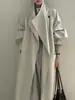 Casaco Trench Coat Vintage Beishan Tongshu com Lapela, Botão Único, Comprimento Médio para Mulheres, Corte Amplo com Cinto, Casaco de Outono 82598