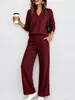 2026 Moda deportiva cruzada europea y americana para mujer en Amazon, sudadera de color liso con cuello en V y manga larga, conjunto de pantalones casuales