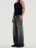 Venta al por mayor de fabricante jeans americanos de calle desgastados con corte curvo de unión de bambú para hombre, pantalones de calle hip hop ligeramente acampanados de pierna recta