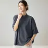 Suéter de caimento solto, gola alta discreta, 100% cashmere para mulheres, outono/inverno, mangas três quartos, top de tricô solto