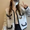 Casaco curto xadrez em blocos de cor para mulheres, novo estilo de início de outono 2026, top designer elegante estilo deusa para senhoras petite
