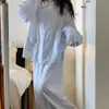 Pijama azul de lunares, suave y dulce, para niñas, nuevo estilo primavera-otoño, conjunto cómodo de manga larga y pantalón largo, se puede usar para salir