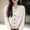 Cardigan de Tricô Gola Redonda Estilo Old Money Feminino Outono Inverno Suéter Jaqueta Curta Solta Suave Redutor de Idade Quente Versátil Camada Base