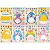 Nuevas pegatinas de huevos de dibujos animados lindas de Pascua transfronterizas, pegatinas faciales de rompecabezas educativas DIY para niños para álbumes de recortes