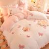 A6L Pequeno Algodão Puro Fresco Algodão Lavado Conjunto de Quatro Peças Verão Primavera e Outono Coração da Menina Princesa Estilo Colcha Capa Cama