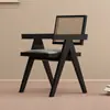 Silla de Comedor de Madera Maciza para el Hogar, Silla Chandigarh Estilo Mediados de Siglo, Silla con Reposabrazos Suaves Estilo Wabi-Sabi, Silla de Ratán para Ocio