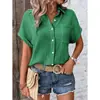 Transfronterizo 2025 Amazon Verano Nueva Camisa de Algodón Puro para Mujer Europea y Americana Color Sólido Casual con Botones para Mujer