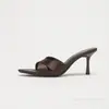 Sandalias de tacón alto para mujer, color marrón, con punta fina, Sandalias de satén de tacón de aguja, elegantes y de moda, con tiras cruzadas, Sencillas y versátiles, Nuevas llegadas de primavera