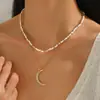 Moda Retrô Versátil Colar de Lua com Strass Colar de Miçangas Estilo Europeu e Americano Acessório de Pescoço Casual Dupla Camada Outono e Inverno para Mulheres