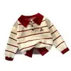 Suéter de Punto a Rayas con Cuello Polo Estilo Coreano para Niños 2026 Nuevo Otoño/Invierno Niños y Niñas Suéter para Bebé Suéter con Solapas Top