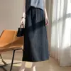 Saia de Tricô de Lã para Mulheres, Novo Estilo Primavera/Verão 2026, Cor Sólida, Cintura Alta, Caimento Solto, Versátil, Elegante Saia Longa
