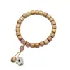Cuentas de Sándalo de Barril de Corte Recto Grabadas con Colgante de Flor de Ciruelo, Accesorio Minimalista Unisex Estilo Zen Chino, Cadena de Cuentas de Oración para Llevar en la Mano