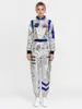 Traje de Astronauta Piloto Espacial de Halloween Transfronterizo para Hombres y Mujeres, Mono de Manga Larga, Conjunto de Dos Piezas Láser