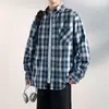 Camisa de Manga Larga a Cuadros para Hombre 2026 Nuevo Estilo Ropa Exterior para Pareja Camisa Chaqueta Delgada Estilo Japonés Estilo de Bolsillo Algodón a Cuadros