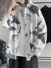 Camisa marca trendy ins masculina outono solta casual estampada manga longa estilo Hong Kong estilo japonês casaco moderno versátil moderno