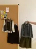 Camada Base Manga Longa Estilo Coreano para Meninas Colete Simples Outono Novo Roupa Infantil Doce Versátil Calça Casual Conjunto de Três Peças