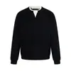 Suéter redondo de bloques de color retro americano para hombres y mujeres, holgado y casual, estilo otoño, top de punto de imitación de dos piezas