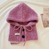 Gorro Pasamontañas Nuevo para Mujer Invierno Muestra Facial Protección Orejas Pequeñas Cuello Integrado Cálido Tejido de Lana Enrollable