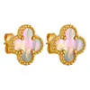 Pendientes de Trébol de Cuatro Hojas de Lujo Ligero, Pendientes Elegantes de Acero de Titanio, Pendientes de Moda Estilo Coreano Ins con Recubrimiento al Vacío Oro PVD para Mujer