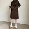 Vestido Jersey de Cuello Alto Estilo Perezoso de Longitud Media para Mujer Otoño e Invierno Nuevo Holgado Base Color Sólido Cómodo Adelgazante