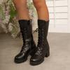 Otoño e Invierno Nuevo Estilo Botas de Moda de Tacón Cuadrado Estilo Británico para Mujer Botas Handsome para Mujer