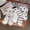 Nuevos calcetines de tubo de algodón fino para primavera y verano 2025 con bordado de cachorro lindo estilo académico para niños