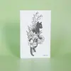 Gato negro y gris tatuaje floral pegatina simple blanco y negro patrón de planta gatito pegatina de brazo impermeable duradero decoración de foto