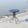 Mesa y Silla de Hierro Simple Moderna para Jardín de Ocio al Aire Libre con Silla de Ratán con Sombrilla Combinación Juego de Tres Piezas de Mesa de Café Pequeña para Patio Balcón