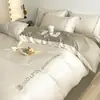 Juego de Ropa de Cama de Lujo Lavado de Seda de Cuatro Piezas para Verano, Sábana y Funda Nórdica, Sensación Refrescante de Seda de Hielo para Dormitorios de Estudiantes