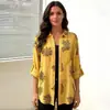 Ropa de mujer transfronteriza, comercio exterior europeo y americano, camisa de mujer estampada de moda para primavera y verano, holgada, de manga larga, con mangas remangadas, camisa casual