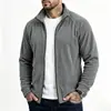 Chaqueta de cremallera con cuello alto para hombre en tela DeRong, Abrigo casual de forro polar liso Otoño/Invierno, Cárdigan simple y cálido, Ropa para hombre al por mayor
