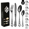 Conjunto de talheres de aço inoxidável para exportação, conjunto de caixa de presente com 24 peças, faca de bife estilo ocidental vintage vazada para hotel