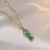 Pendente de calcedônia e bambu de luxo leve estilo francês, colar feminino moderno, versátil, de aço titânio, para uso diário e sorte
