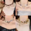 Nuevo Collar Dulce de Cuentas Dopamina Estilo Dulce Fresco Mariposa de Metal Gota de Aceite Esmaltada Cadena para Clavícula Cadena para el Cuello Ins para Mujer