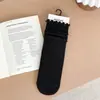 Nuevos calcetines de canalé con volantes de color liso para otoño e invierno, calcetines básicos de encaje estilo coreano versátiles para apilar para mujer, algodón