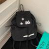 Mochila Xadrez com Cordão Coreana Transfronteiriça para Mulheres Grande Capacidade Design Leve Preguiçoso para Exterior Mochila para Estudante Universitária Feminina