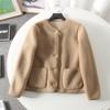 Cardigan feminino de imitação de lã de cordeiro com gola redonda, novo para outono e inverno, estilo japonês, casaco quente de fleece 472938