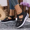 Sandálias femininas europeias e americanas transfronteiriças com salto plataforma, aumento interno de altura, sapatos estilo romano vazados, sandálias casuais respiráveis de verão femininas Temu