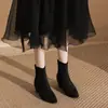 Botines de Tobillo de Gamuza con Punta Aguda Estilo Retro Francés para Mujer 2026 Otoño/Invierno Nuevos con Cremallera Trasera Tacón Grueso Elásticos Estilizadores Botas de Moda
